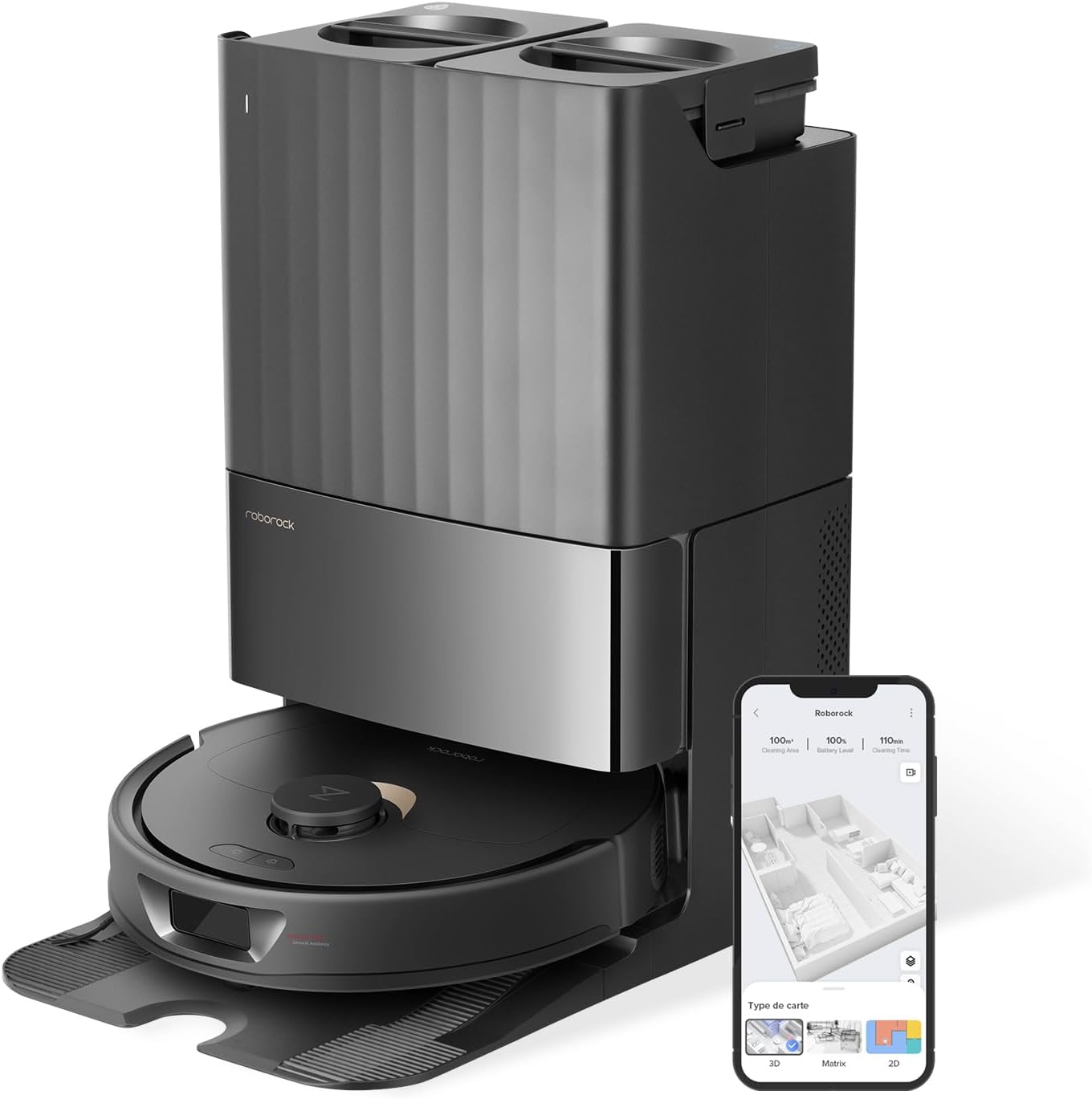 roborock Qrevo Saugroboter mit Wischfunktion Absaugstation 5500 Pa Saugkraft, 3D - Kartierung, Doppeldrehmopps Wischroboter automatische Wasser - Befüllung, Entleerung, Staubbeutel - Entleerung, Reinigung-Hubare