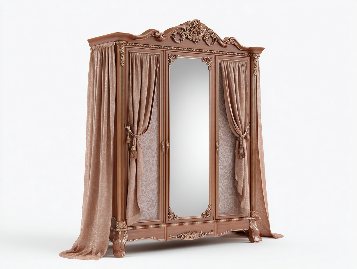 Kleiderschrank aus Massivholz mit Spiegel 160x65x220cm - Braun - für Schlafzimmer - klassisches Design-Hubare