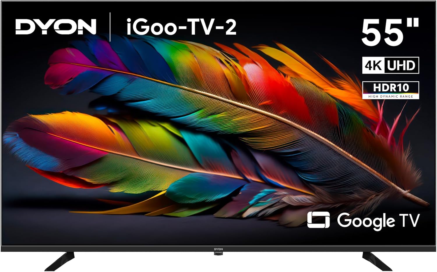 DYON iGoo - TV 55U - 2 - 55 Zoll 139 cm 4K Ultra - HD Smart TV mit Google TV, HDR10, Triple Tuner DVB - S2 C T2 , WLAN, Bluetooth, Google Assistant, Netflix, Prime Video, Modell 2025-Hubare