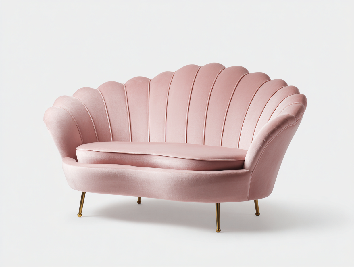 2-Sitzer Sofa Stoff 145x78x82 cm - rosa/goldfarben - Wohnzimmer - geschwungene Form