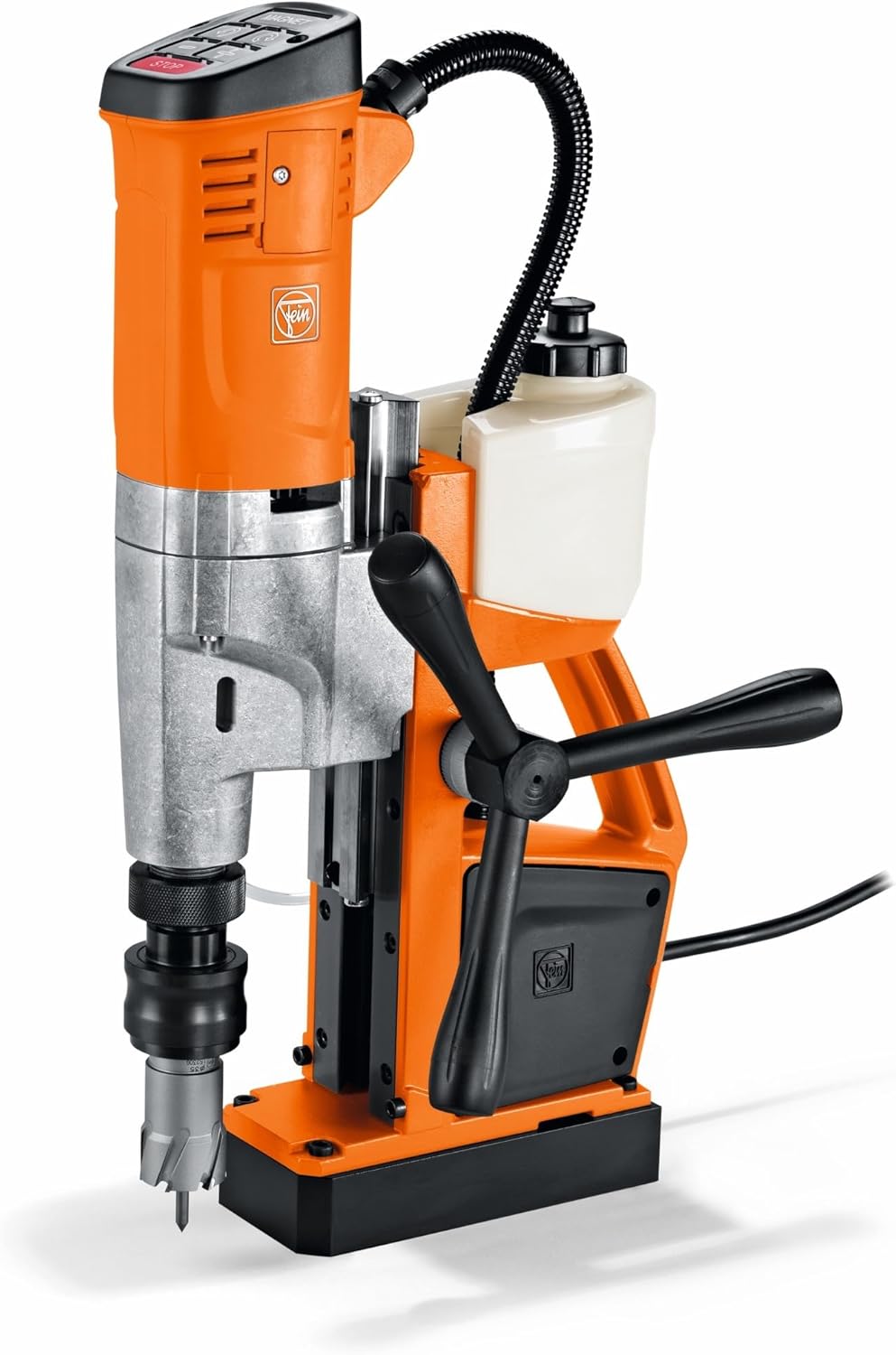 FEIN Kleine und hubstarke 1 - Gang - Universal - Magnet - Kernbohrmaschine KBU 35 MQW bis 35 mit Rechts - Linkslauf, MK2 - Werkzeugaufnahme und höchster Funktionalität für flexibles Arbeiten auf der Baustelle.-Hubare