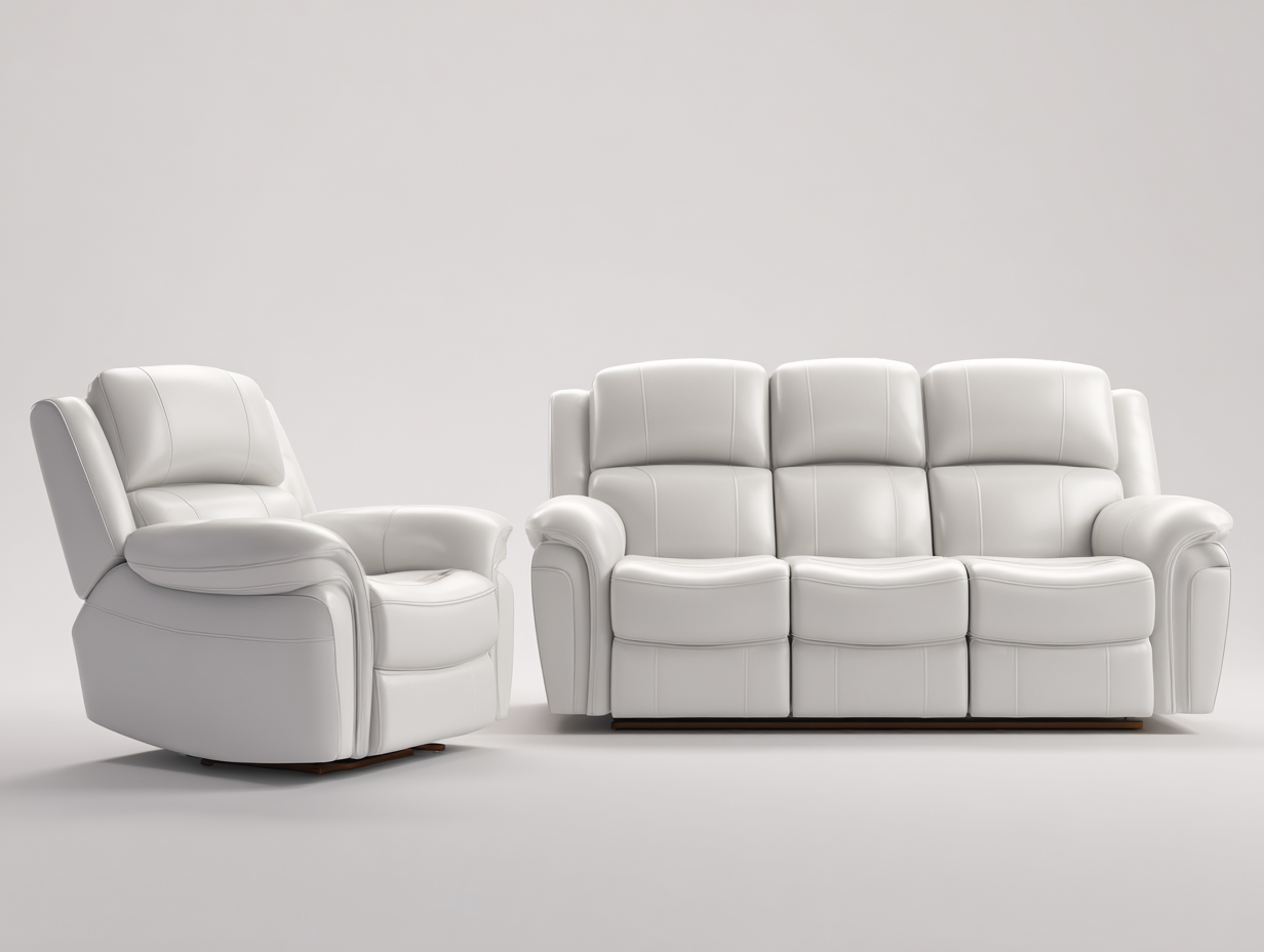 Sofa- und Sessel-Set 3-Sitzer aus Kunstleder - Sofa 220x96x102cm - Weiß - für Wohnzimmer - manuelle Relaxfunktion-Hubare