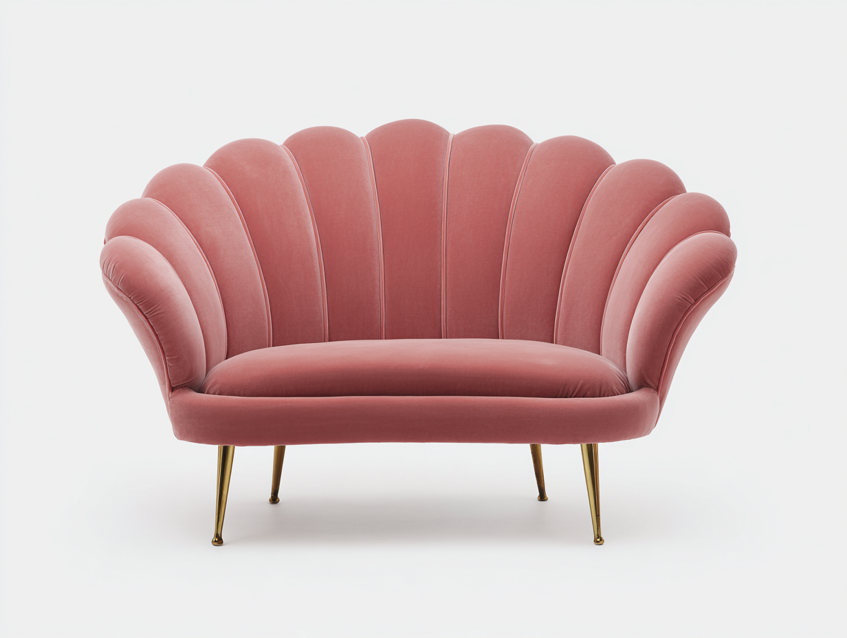 2-Sitzer Sofa aus Samt 145x75x85cm - Rosa/Goldfarben - für Wohnzimmer - elegantes Muscheldesign