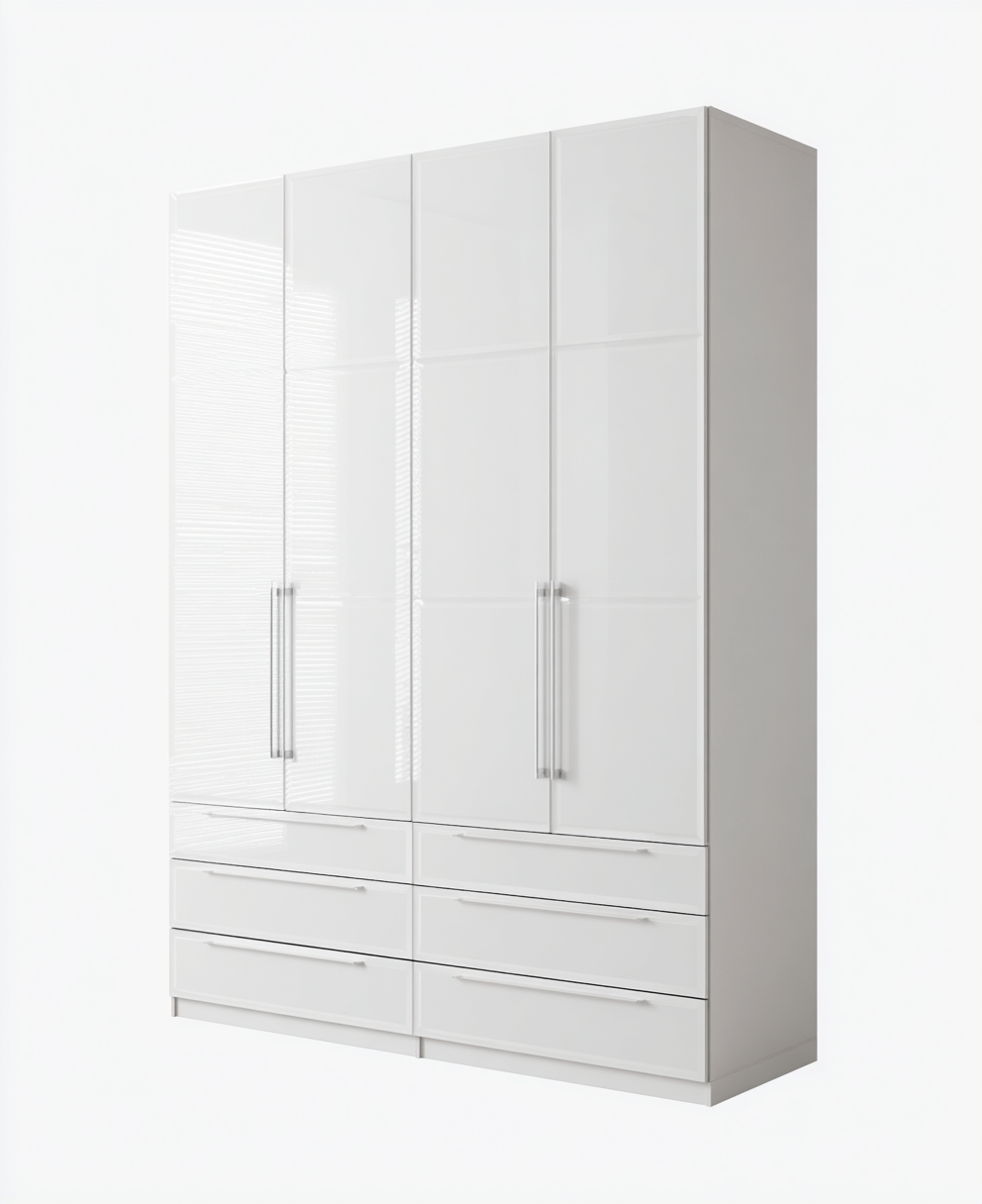 Kleiderschrank aus Holzwerkstoff 160x60x220cm - Weiß - für Schlafzimmer - mit Schubladen und Drehtüren-Hubare