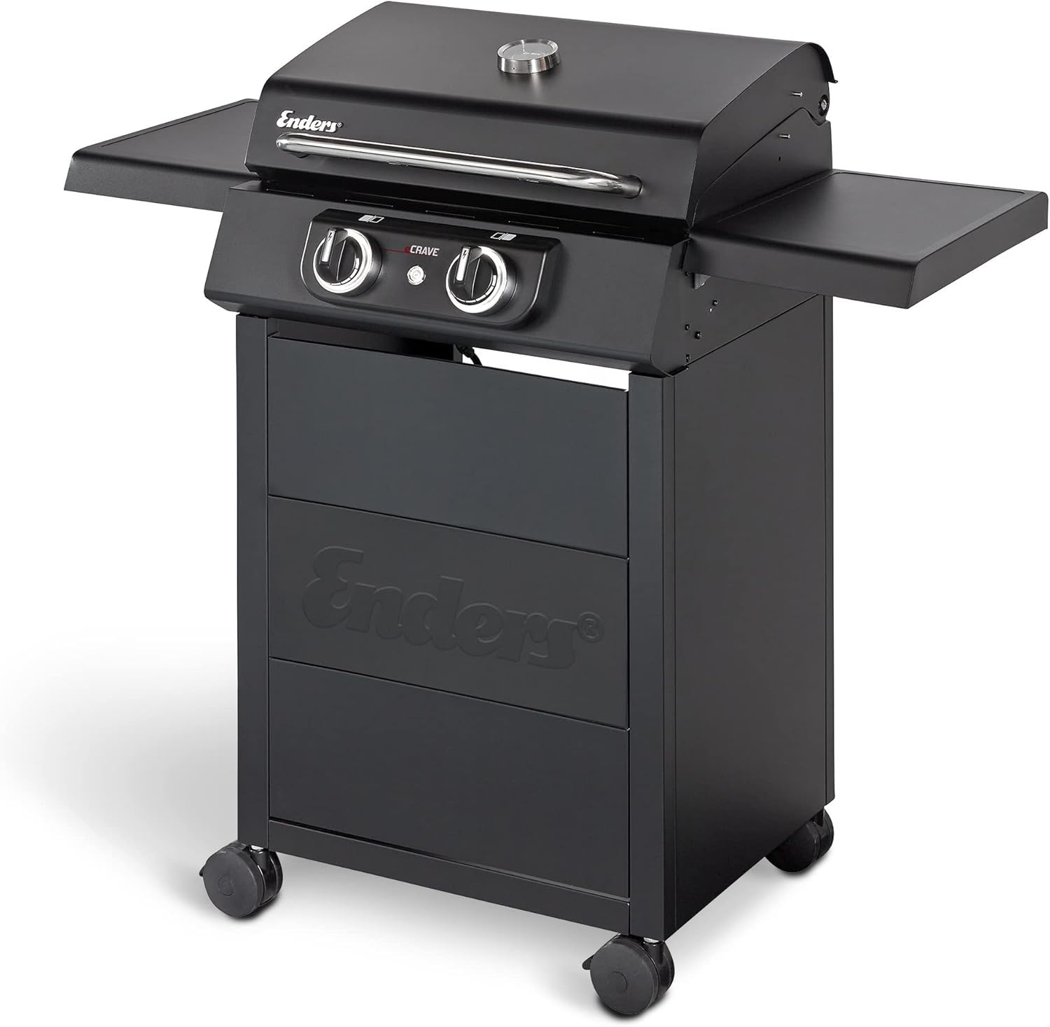 Enders Elektrogrill eCRAVE 2, mit Gussrost, Grillwagen mit viel Stauraum, SIMPLE CLEAN Reinigungssystem, 2 leistungsstarke Heizelemente, formstabile Garhaube mit integriertem Thermometer-Hubare