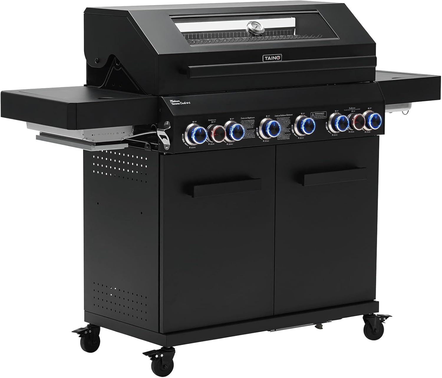TAINO PLATINUM YAMARA DARK 62 Gasgrill Stahl 6 Brenner Keramik Sear - Burner Keramik Backburner Piezo - Zündung Grillrost Gusseisen-Hubare