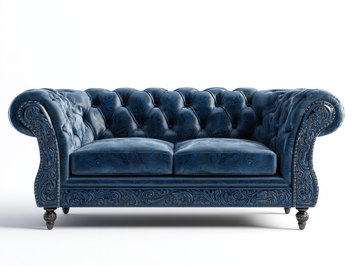 2-Sitzer Sofa aus Samt 165x90x75cm - Blau - für Wohnzimmer - klassisches Chesterfield-Design