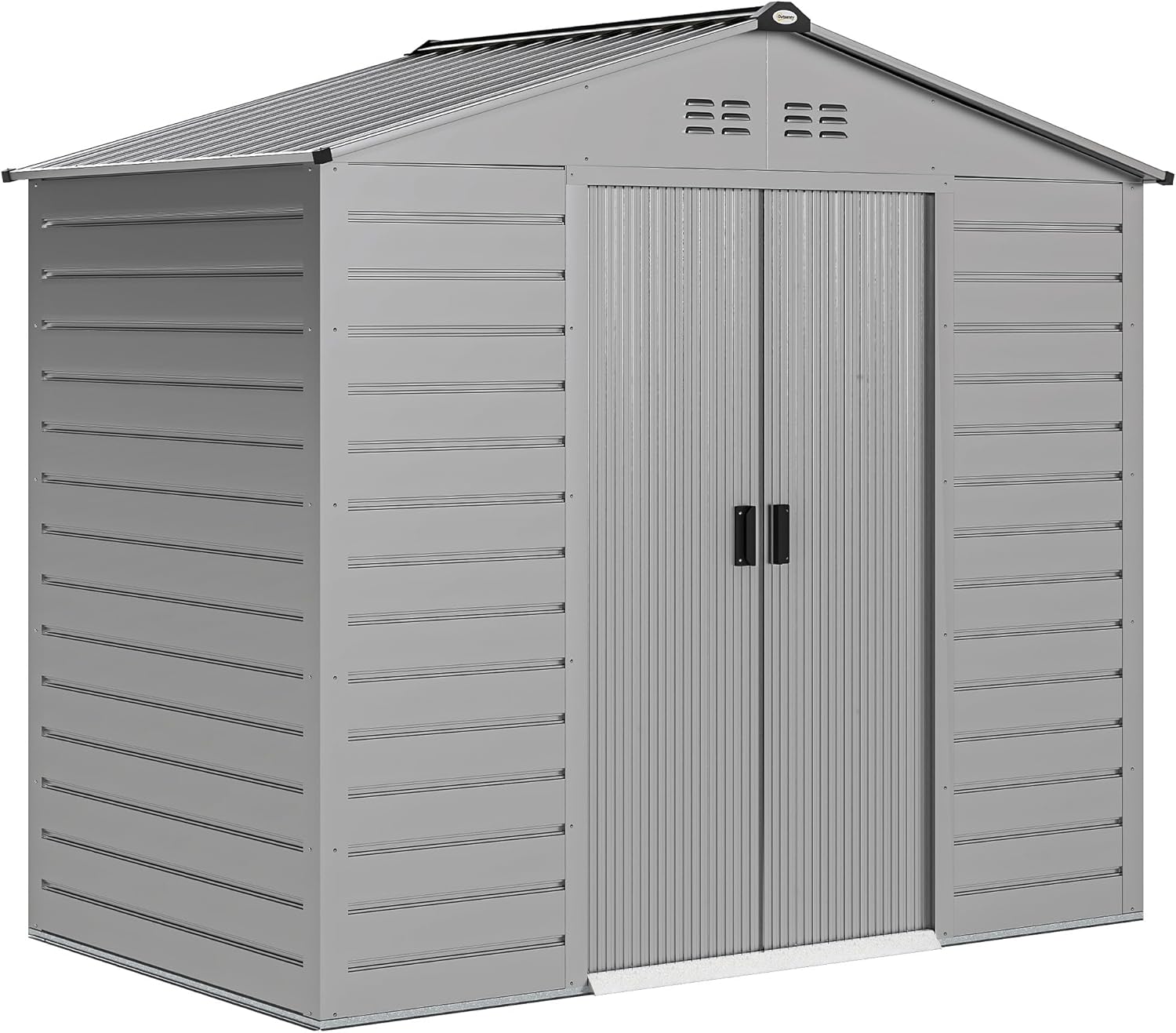 Outsunny Verzinkter Stahl Gerätehaus 2,43Quadratmeter 213x131x192cm Einfach Montage Geräteschuppen mit Satteldach, Abschließbarer Schiebetür, wetterfest Gartenhaus, Outdoor Garten Schuppen für Außenbereich, Grau-Hubare