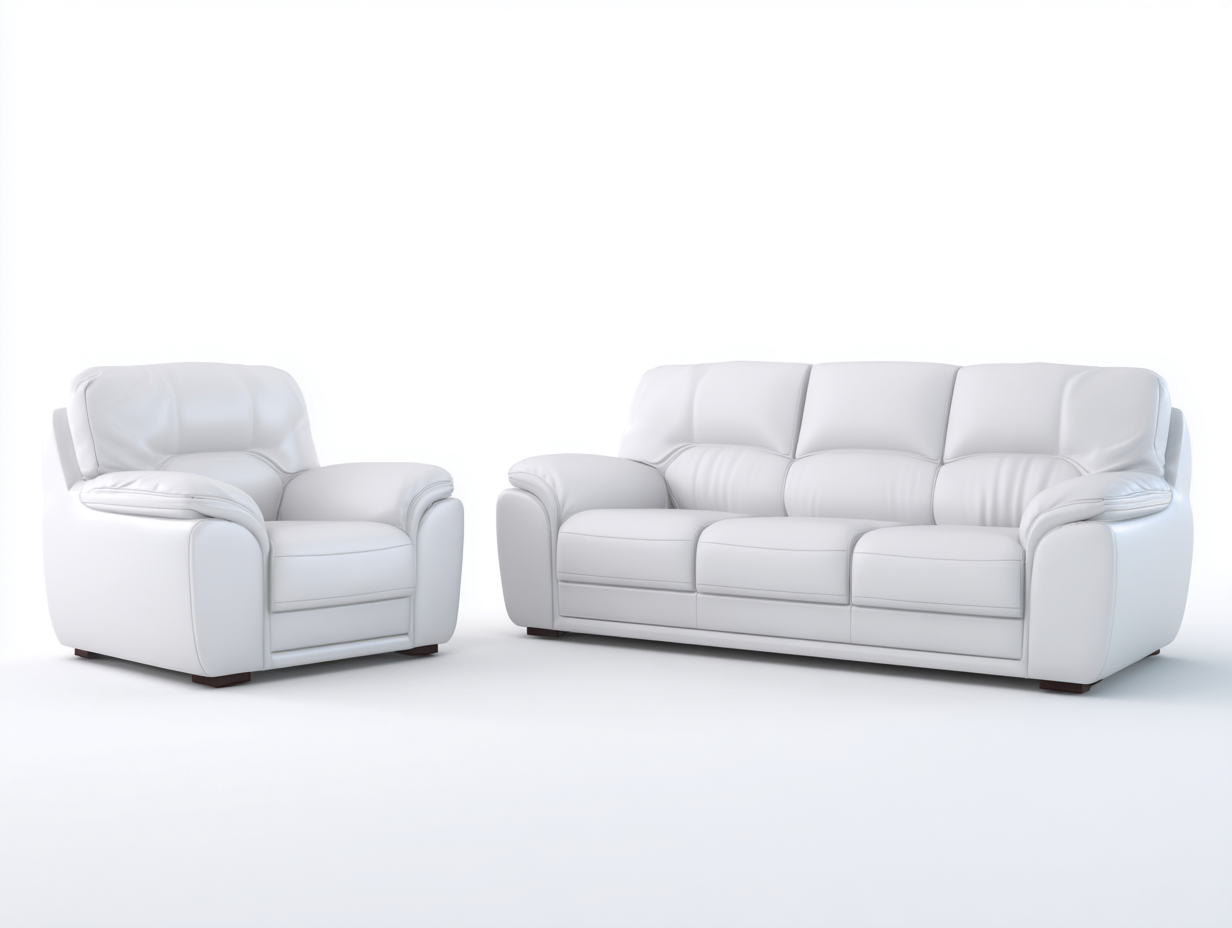 Sofa- und Sessel-Set Echtleder - Sofa 205x95x95 cm - Weiß - Wohnzimmer - klassisches Polsterdesign