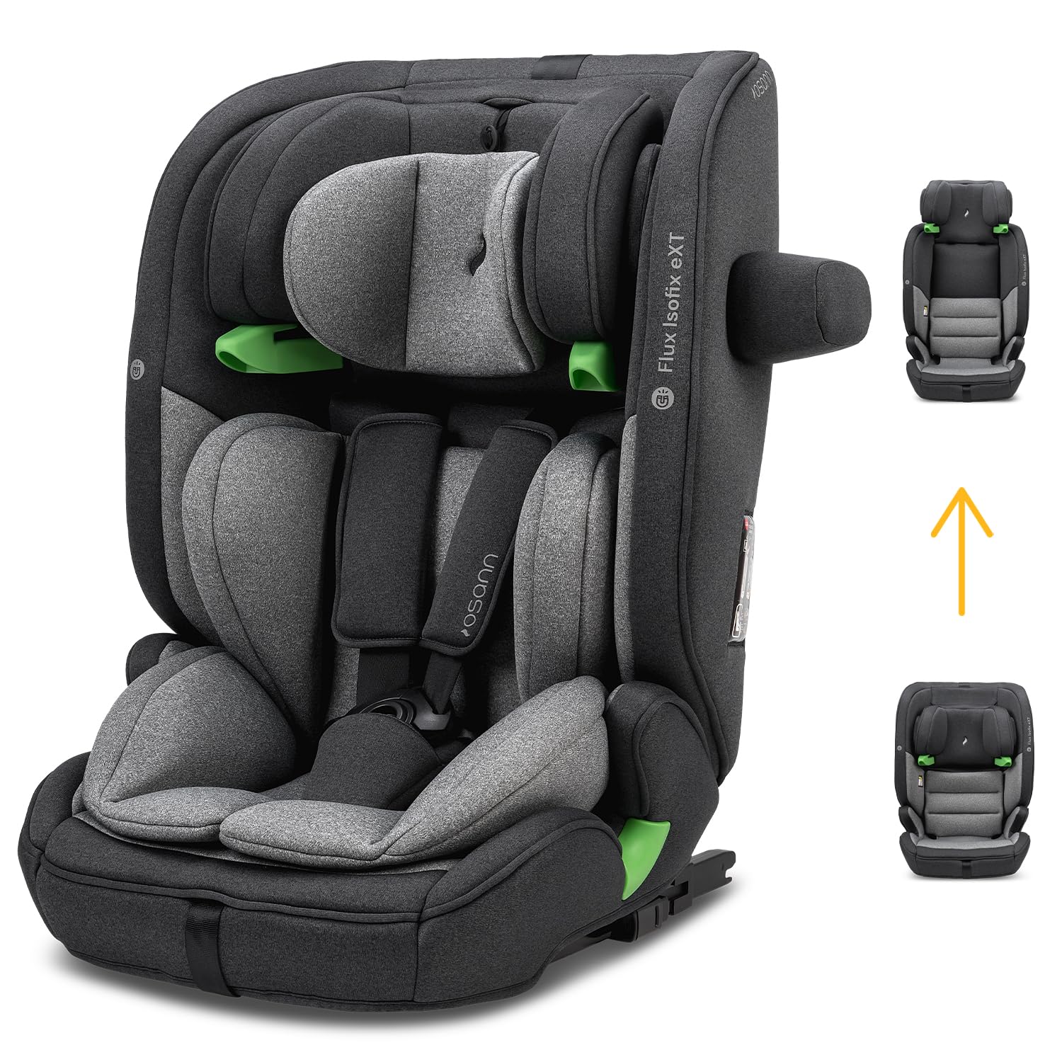 Osann Flux Isofix eXT Kindersitz, i - Size von 76 bis 150 cm, mitwachsend, längere Verwendungsdauer des Gurtsystems bis 120 cm max. 23kg - Universe Grey-Hubare