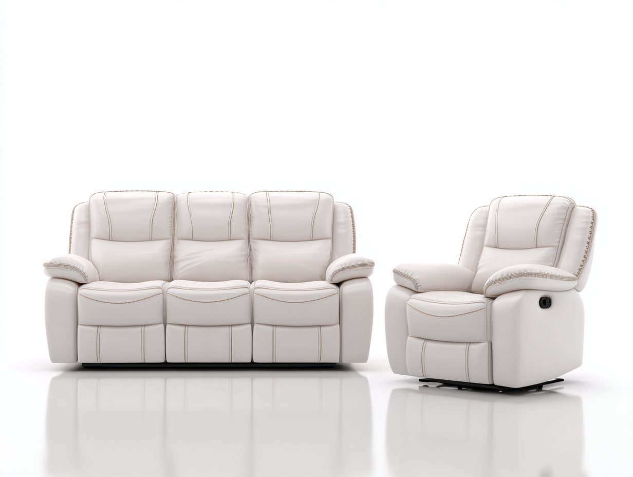 Sofa- und Sessel-Set 3-Sitzer aus Kunstleder - Sofa 218x95x100cm - Weiß - für Wohnzimmer - manuelle Relaxfunktion-Hubare