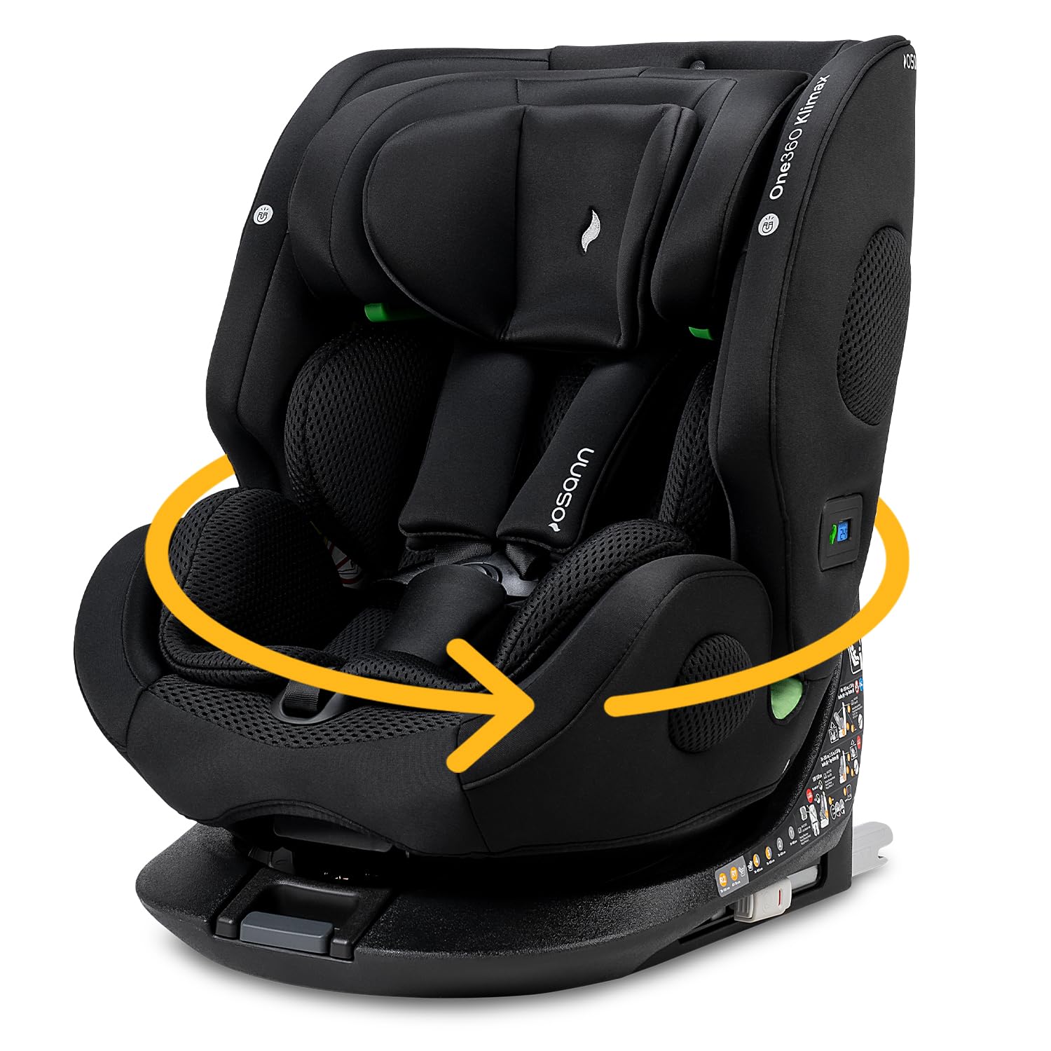 Osann One360 Klimax 40 - 150 cm, klimatisierter Kindersitz mit Isofix, 360Grad drehbar, Reboarder, Baby Autositz - All Black-Hubare
