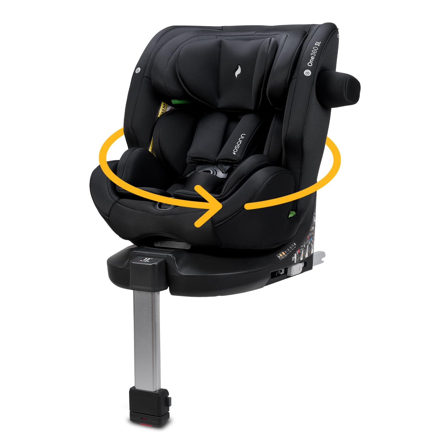 Osann One360 SL i - Size, 360 Grad drehbarer Kindersitz mit Isofix Standfuß, von 40 - 150 cm Reboarder, Baby Autositz - All Black-Hubare