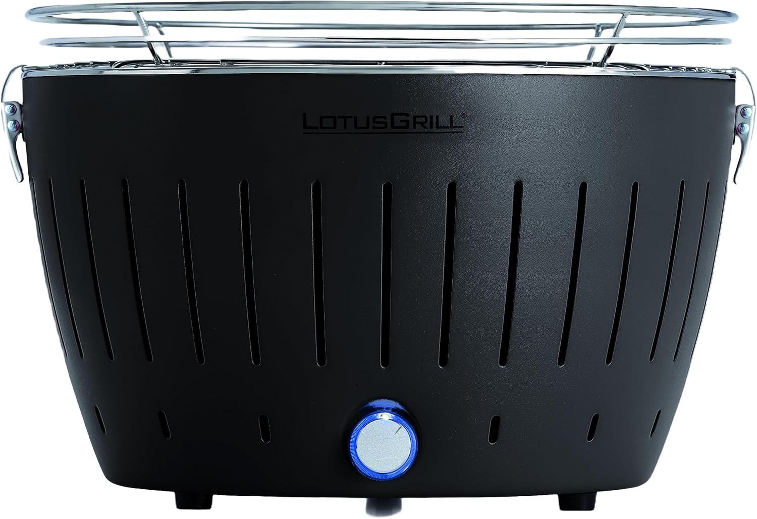 LotusGrill Classic Anthrazitgrau G340 der raucharme Holzkohlegrill Tischgrill mit USB - Anschluß-Hubare