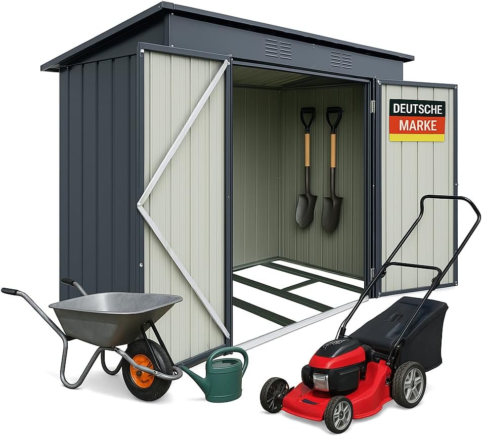 Albatros Profi Gerätehaus L - verzinktes Metall in Anthrazit RAL 7016 - 190x122x173cm, 3,9m3 - Inkl. Schloss und Werkzeughaken - wetterfester Geräteschuppen, Gartenschrank, Gartenhaus-Hubare