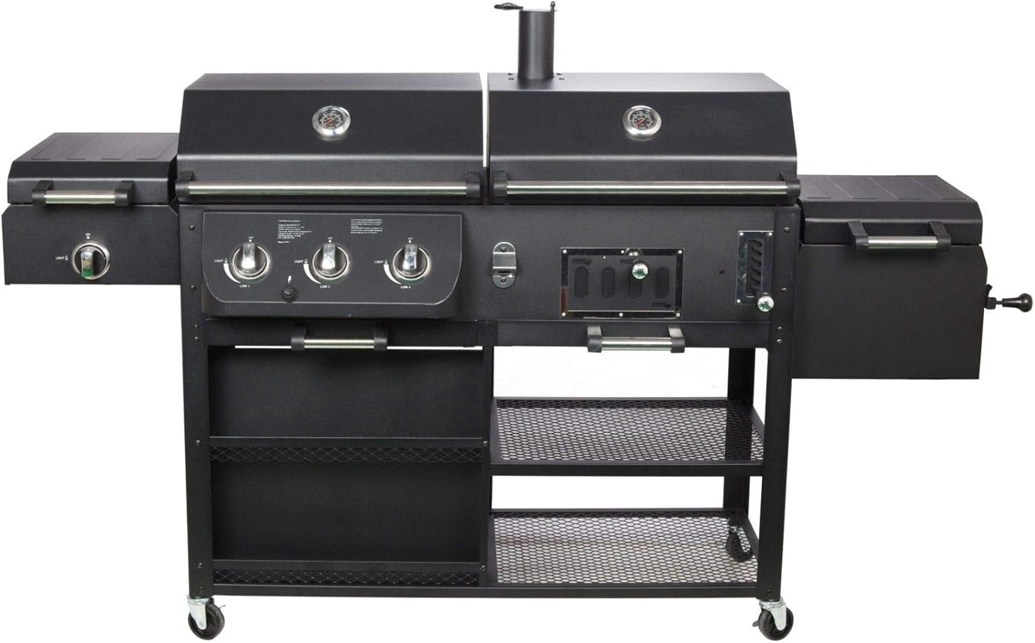Kombigrill ZollARIZONA Zoll von El Fuego - Gas - und Holzkohlegrill, Infrarotbrenner, verchromte Warmhalteroste, 6 - stufig höhenverstellbar, 3 Garkammern, 4 Räder, Smoker BBQ, Modell AY 534-Hubare