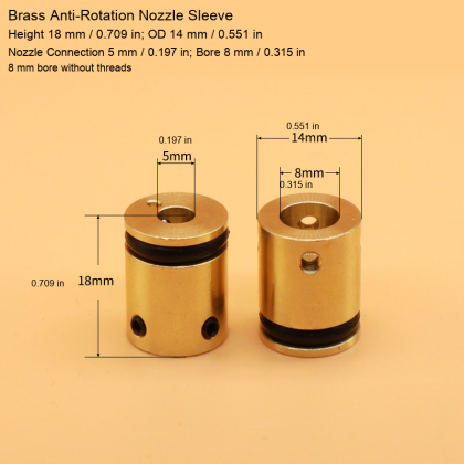 18 mm Brass Anti-Rotation Nozzle Sleeve — 5 mm Connection, 8 mm Bore