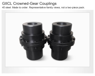 GIICL 45-Steel Crowned-Gear Couplings, Custom Bores
