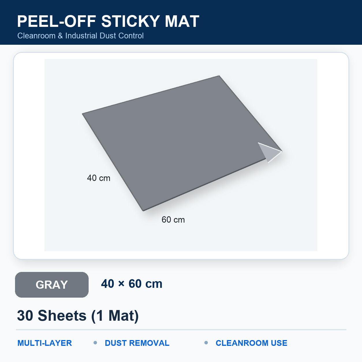 BOLTTE gray peel-off sticky mat Gray – 40 × 60 cm – 30 Sheets (1 Mat)