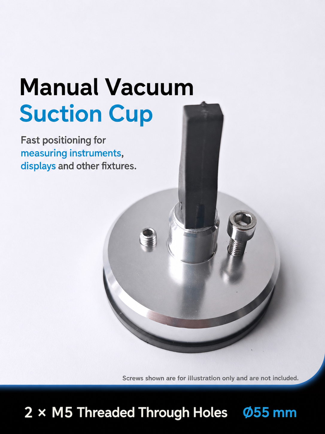 Manual vacuum suction cup overview and M5 mounting details