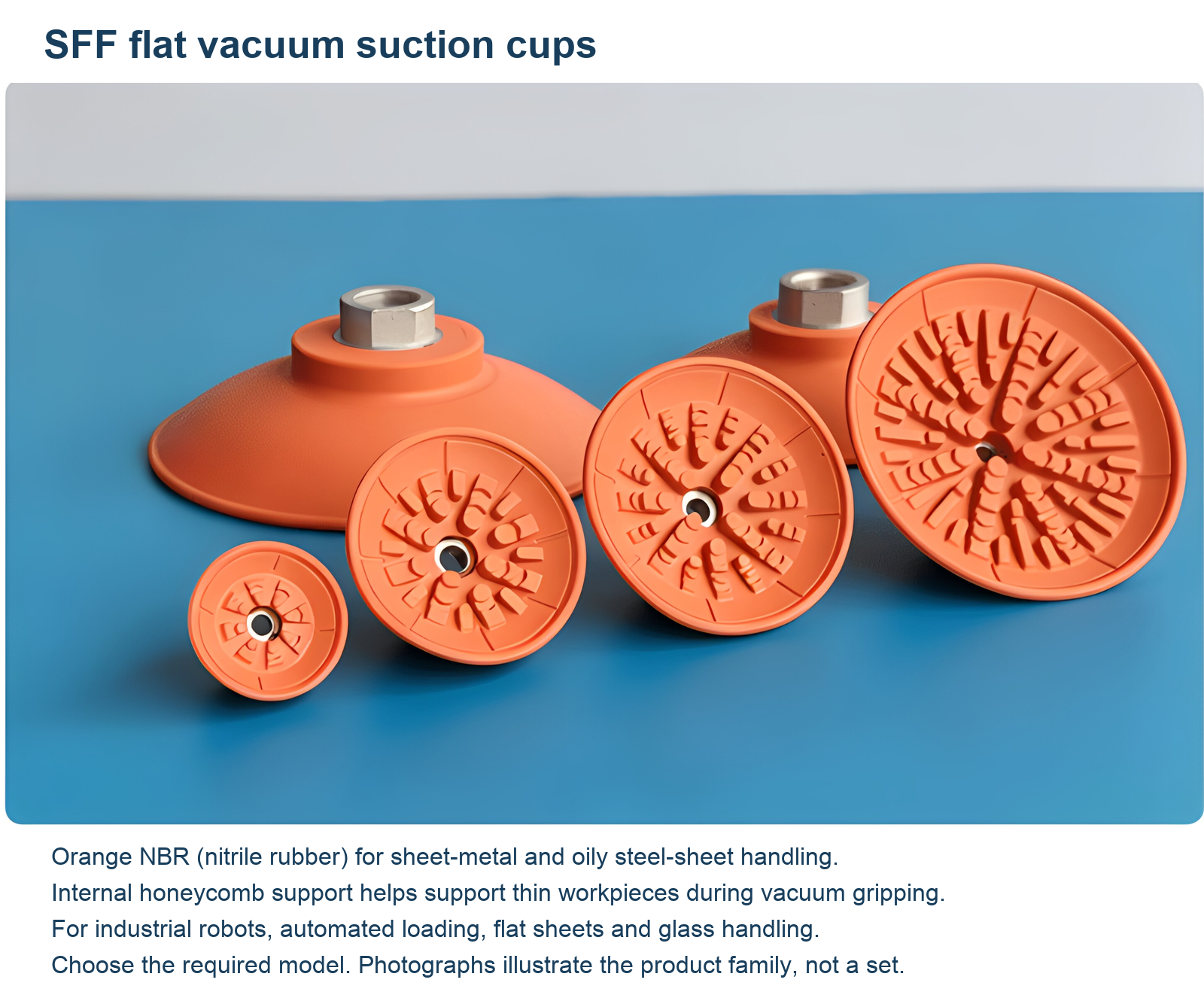 overview — SFF suction cups, original product and application photographs