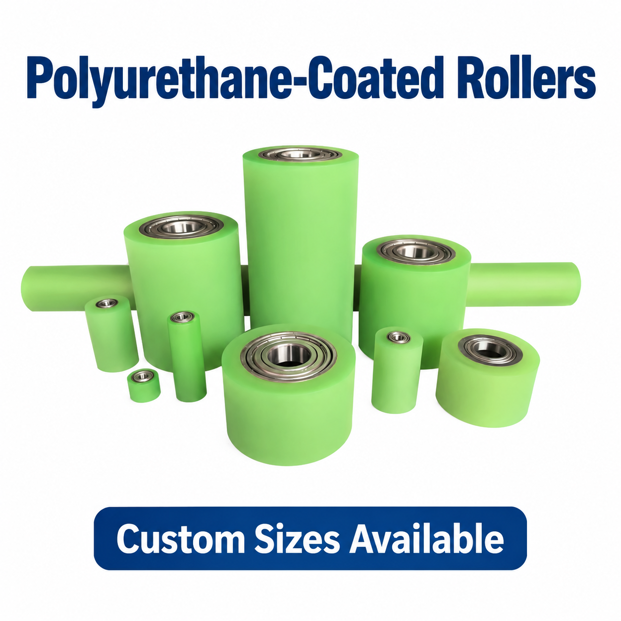 Polyurethane-coated conveyor roller size range and custom options