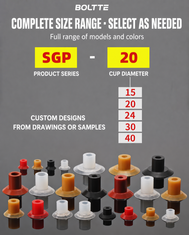 BOLTTE SGP vacuum cup size range and custom options