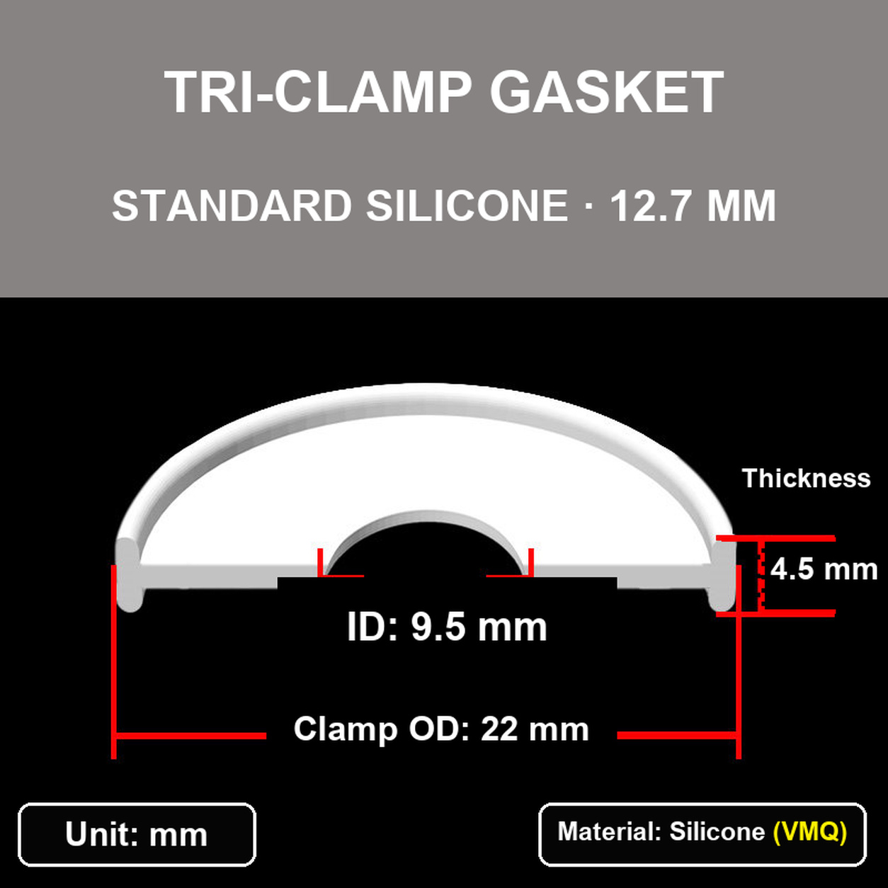 Selected silicone gasket dimensional reference