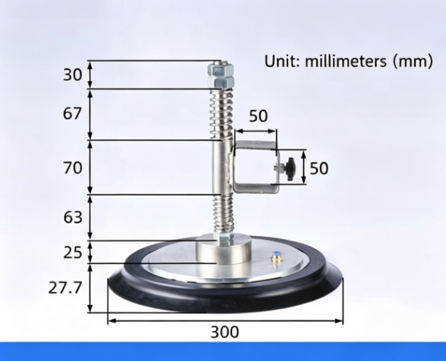 Industrial 300-mm robotic vacuum grippers with excellent heavy-duty handling capabilities. Equipped with special grippers, suitable for use on laser loading tables.-BOLTTE