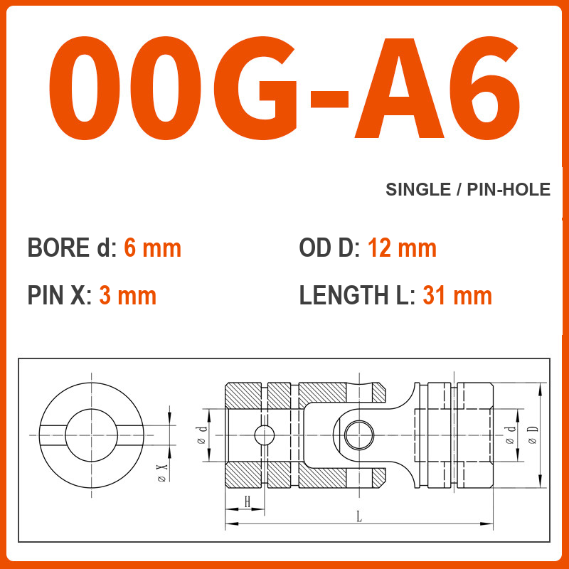 BOLTTE 00G-A6 40Cr universal joint coupling dimension drawing