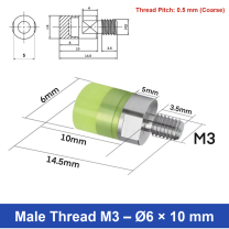 Male Thread M3 – Ø6 × 10 mm, 304 stainless steel polyurethane-coated buffer component