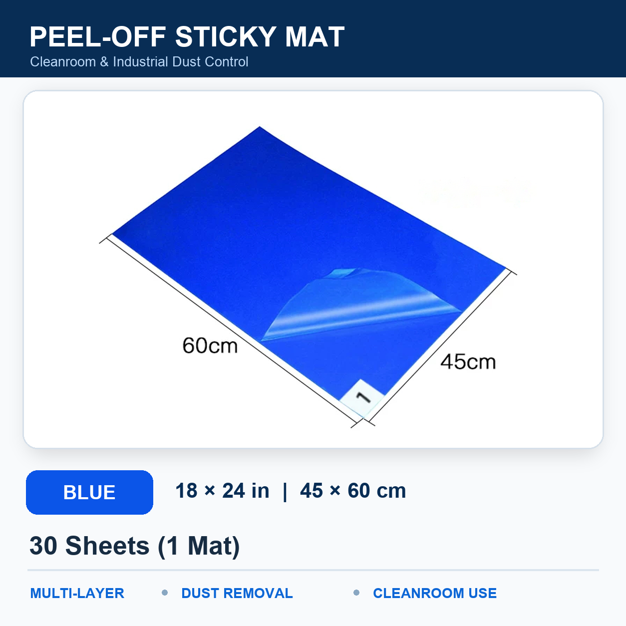 BOLTTE blue peel-off sticky mat Blue – 18 × 24 in (45 × 60 cm) – 30 Sheets (1 Mat)