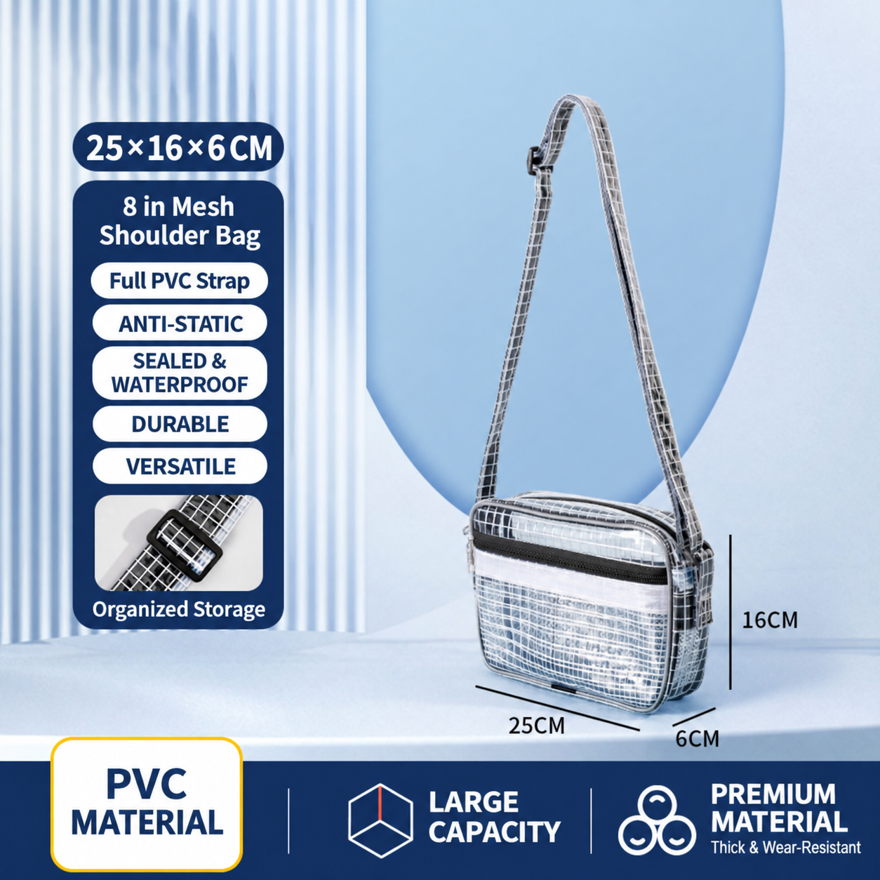 BOLTTE transparent PVC anti-static cleanroom bag 8 in Full PVC Shoulder Bag – 25 × 16 × 6 cm