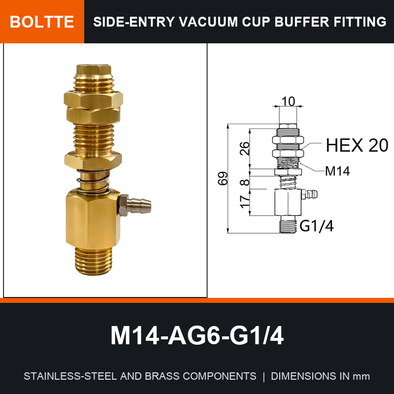 BOLTTE M14-AG6-G1/4 side-entry rotary vacuum cup buffer fitting