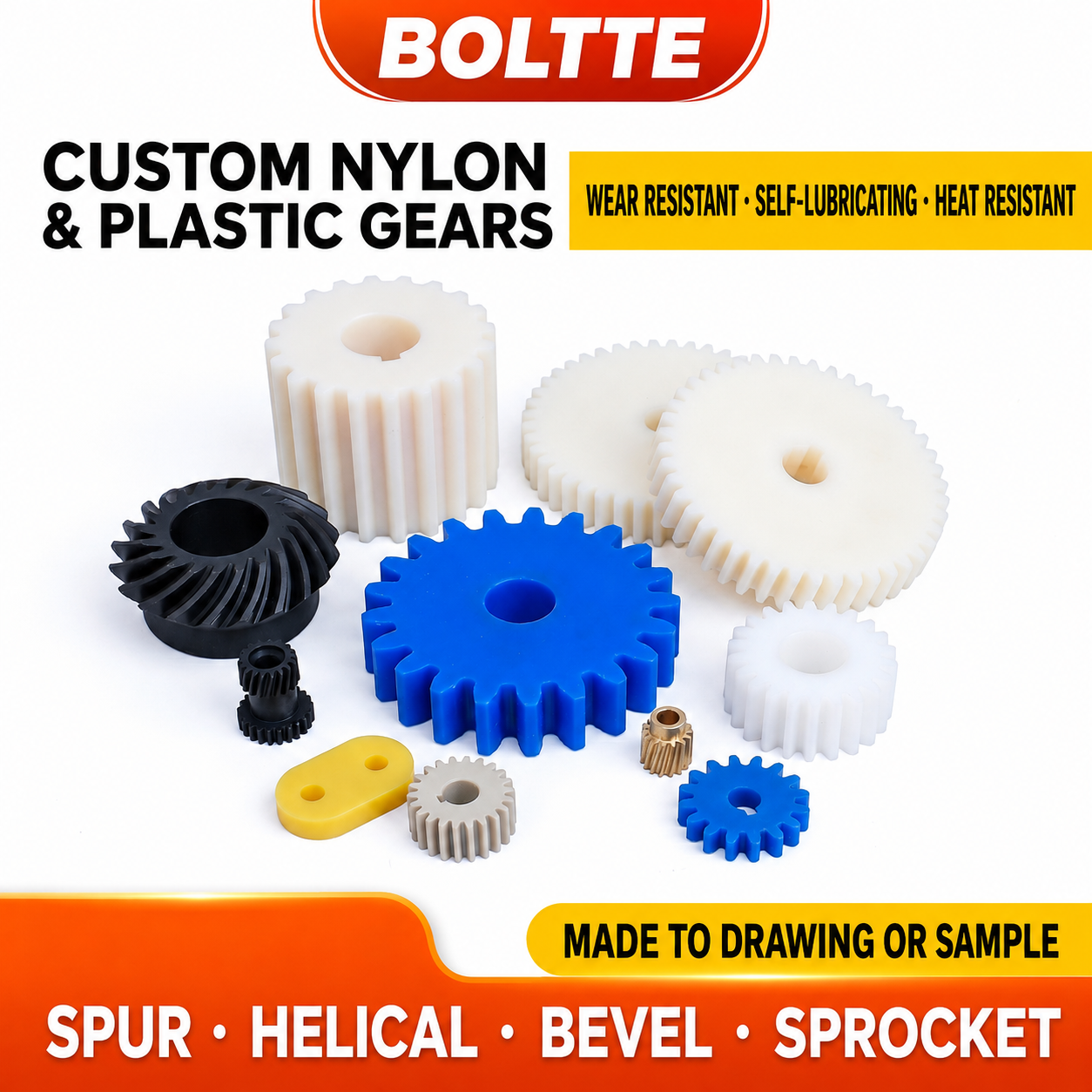 BOLTTE custom nylon and plastic gear configurations