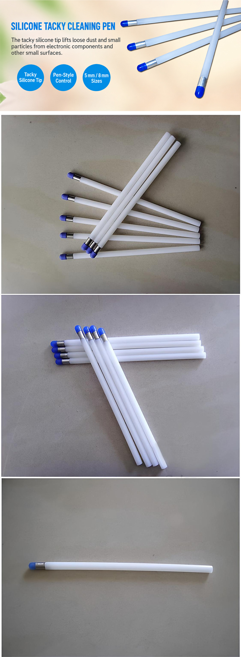 Silicone tacky cleaning pen overview and original product photos