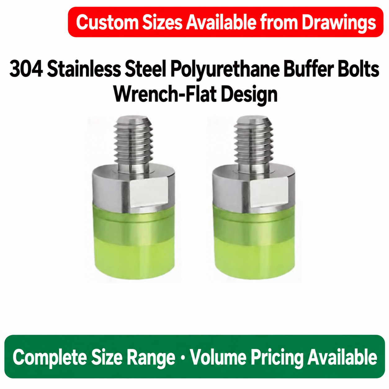 304 stainless steel polyurethane buffer bolts with wrench-flat design