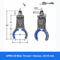 Pneumatic bottle-preform gripper, GPR8-30 Male Thread + Sensor, 25-35 mm