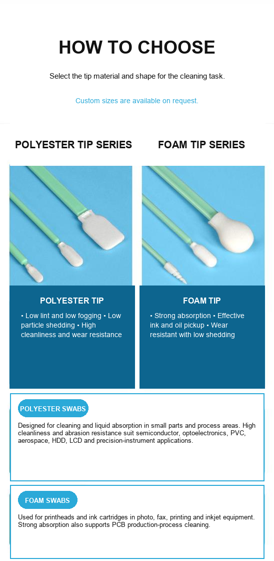 How to choose polyester and foam cleanroom swab tip styles