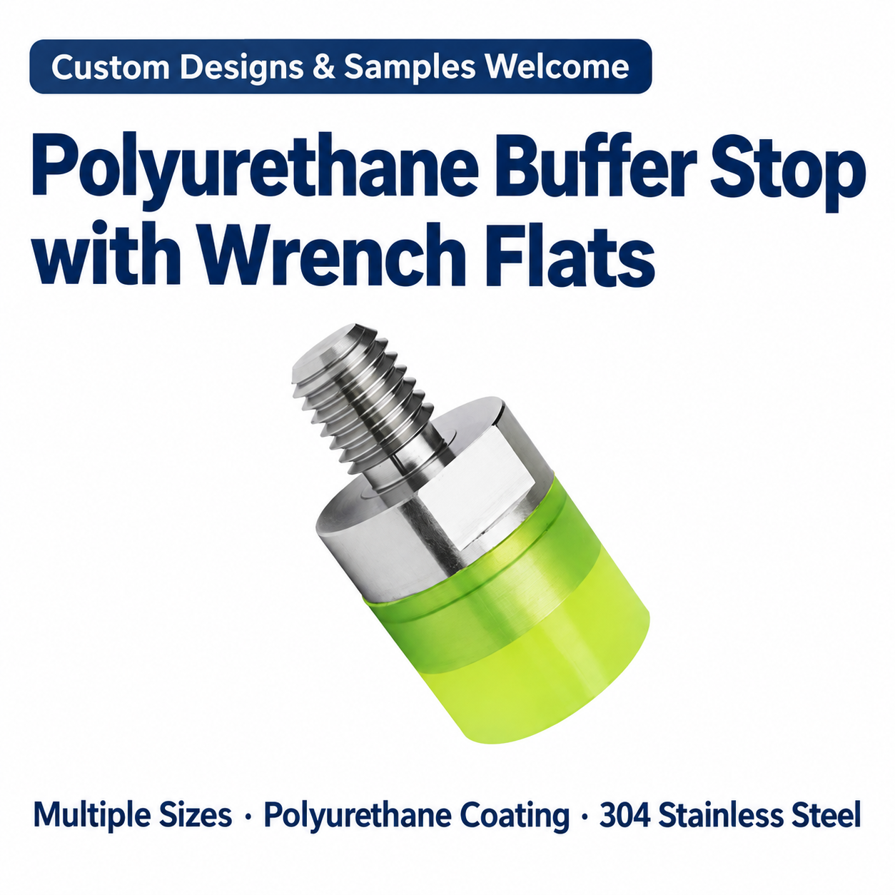 Polyurethane buffer stop with male thread and machined wrench flats