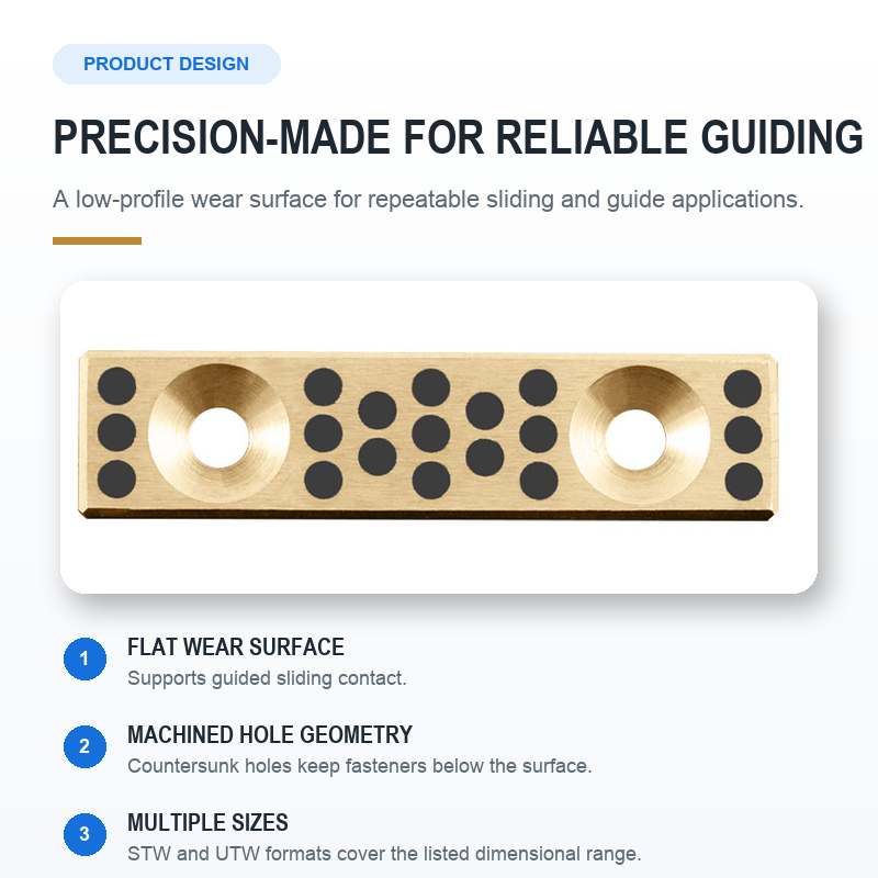 Precision-made graphite bronze wear plate for reliable guiding