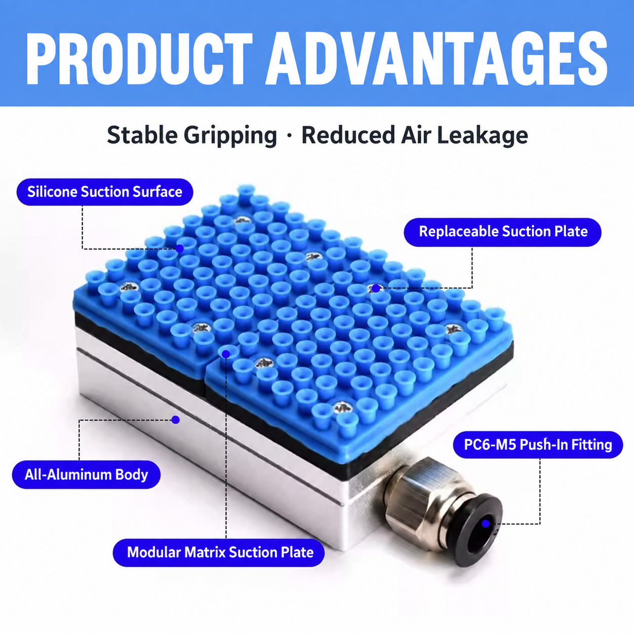 Integrated industrial vacuum pad product advantages and component labels
