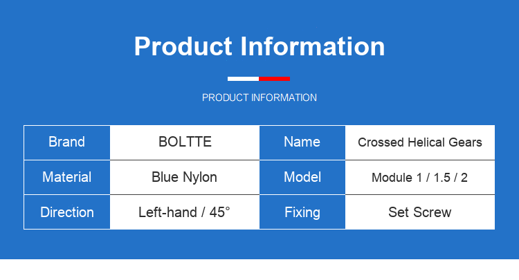 BOLTTE blue nylon crossed helical gears product information