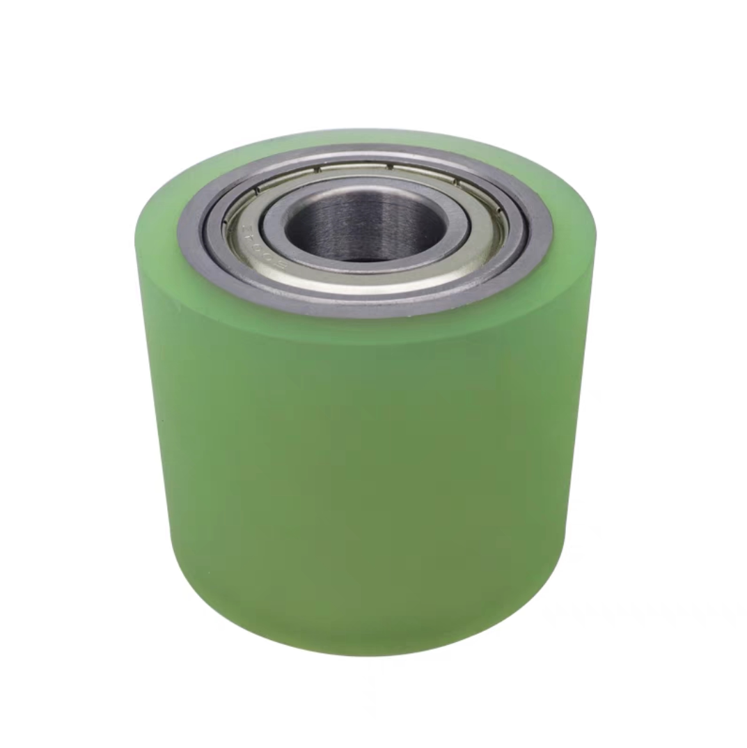 Green polyurethane-coated dual-bearing conveyor roller