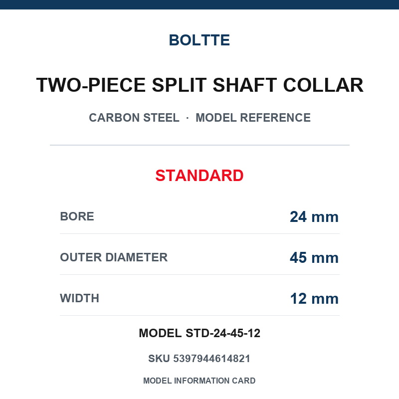 BOLTTE Carbon Steel Two-Piece Split Shaft Collars - 3-200 mm Bore-BOLTTE
