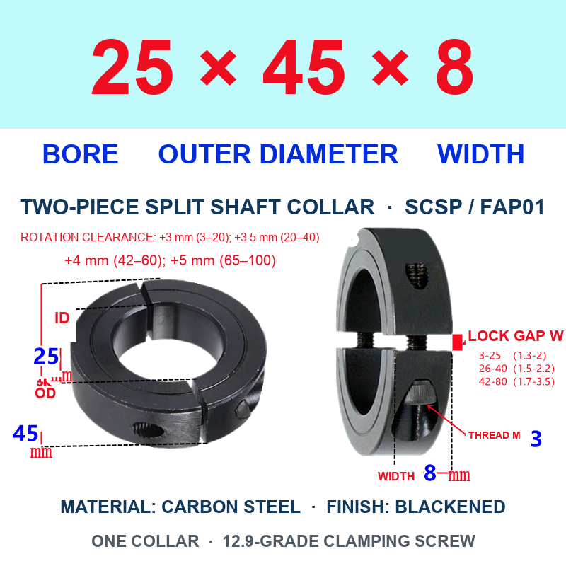 BOLTTE Carbon Steel Two-Piece Split Shaft Collars - 3-200 mm Bore-BOLTTE