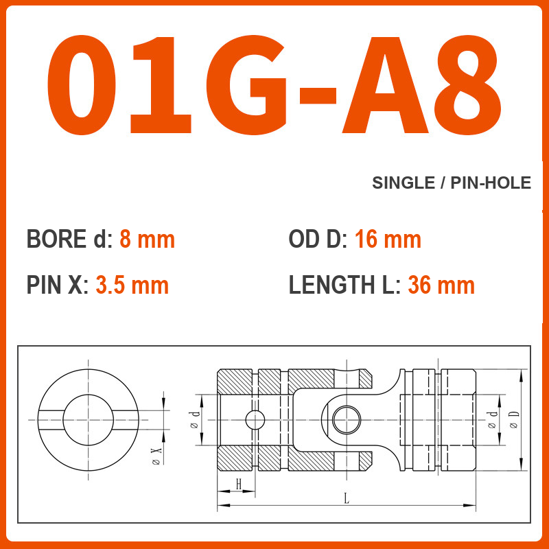 BOLTTE 01G-A8 40Cr universal joint coupling dimension drawing