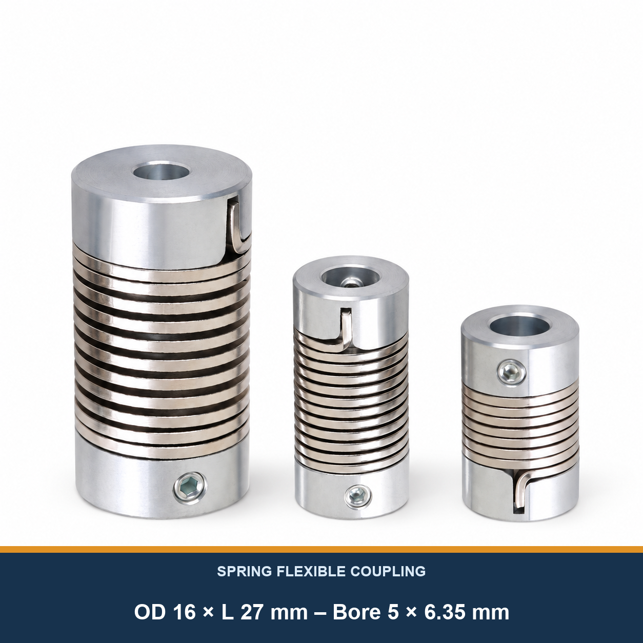 OD 16 × L 27 mm – Bore 5 × 6.35 mm, GD16 spring flexible shaft coupling