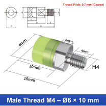 Male Thread M4 – Ø6 × 10 mm, 304 stainless steel polyurethane-coated buffer component