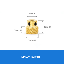 BOLTTE M1-Z13-B10 brass crossed helical gear technical drawing